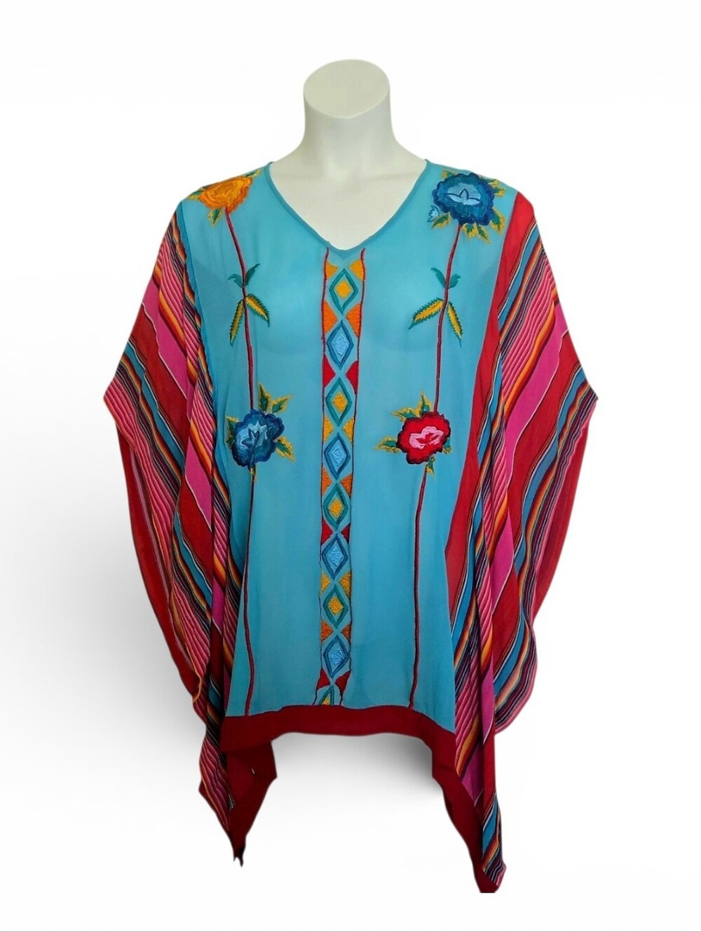 Roja Embroidered Boho Poncho Tunic | One Size - Fits XL to XXL